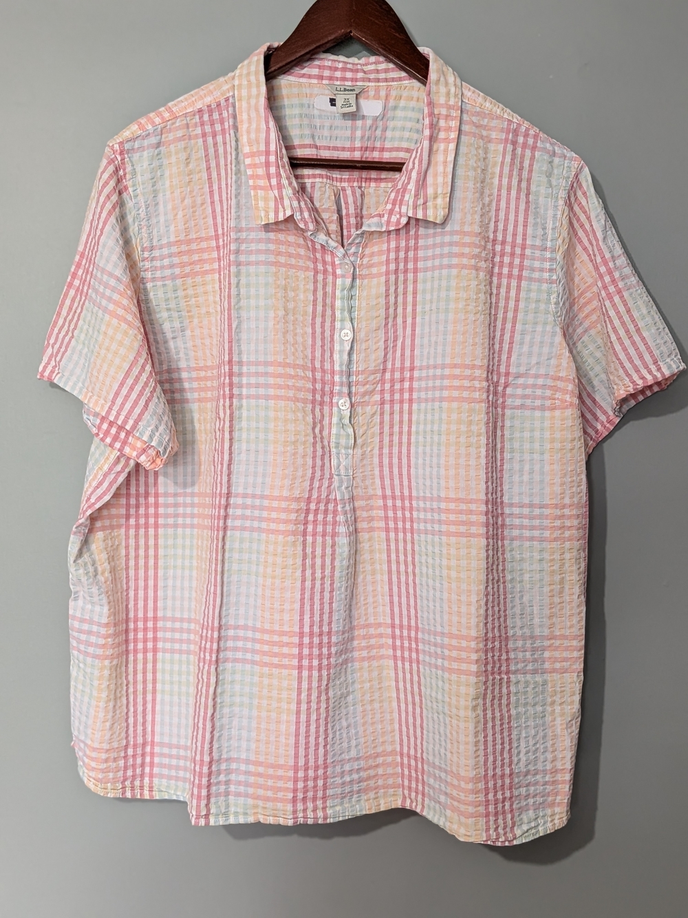 L.L.Bean Women's Vacationland Seersucker Popover Shirt Short-sleeve 90s Grandma
